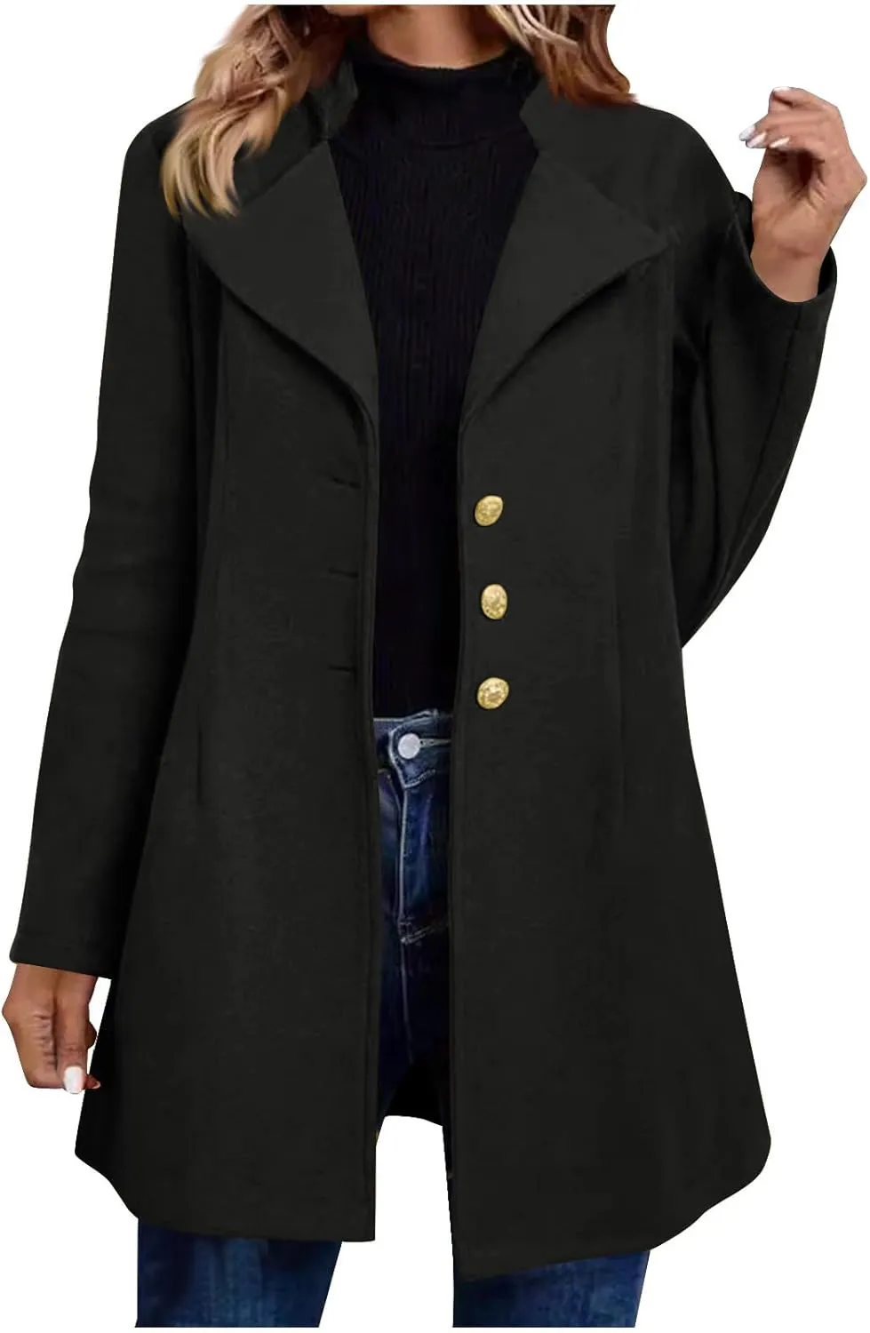 Winter Coats for Women Notched Lapel Double Breasted Pea Coat Thicken Warm Wool Blend Long Jackets Overcoats