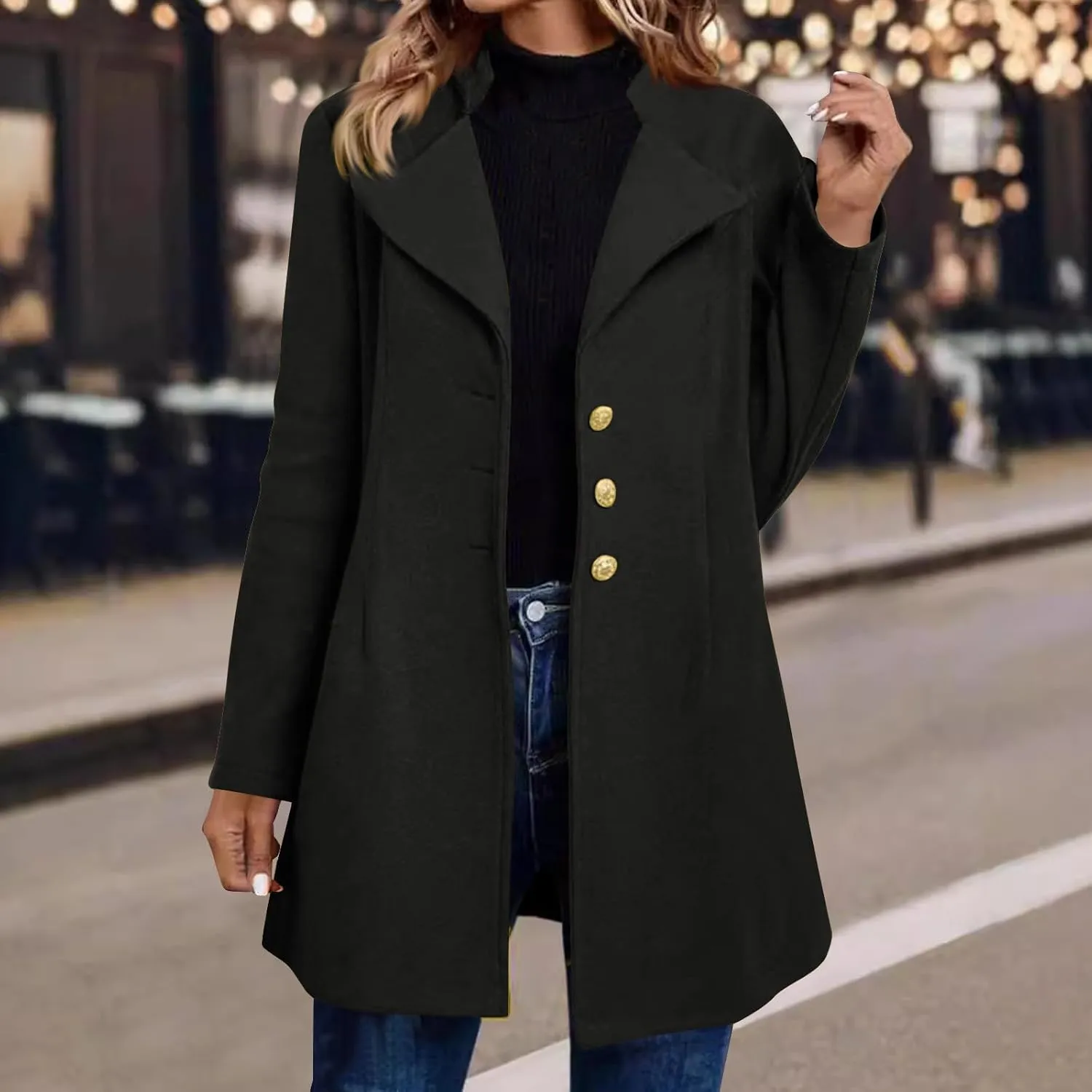 Winter Coats for Women Notched Lapel Double Breasted Pea Coat Thicken Warm Wool Blend Long Jackets Overcoats