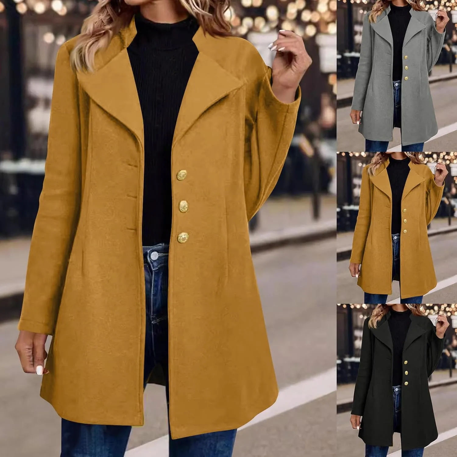Winter Coats for Women Notched Lapel Double Breasted Pea Coat Thicken Warm Wool Blend Long Jackets Overcoats