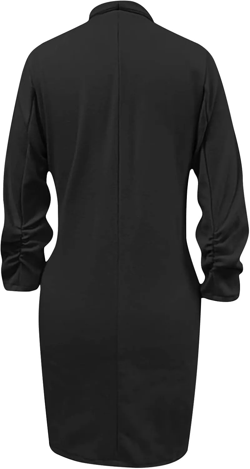 Women's Casual Long Blazers Ruched 3/4 Sleeve Lapel Oversized Suit Jacket Elegant Work Office Blazer Jackets