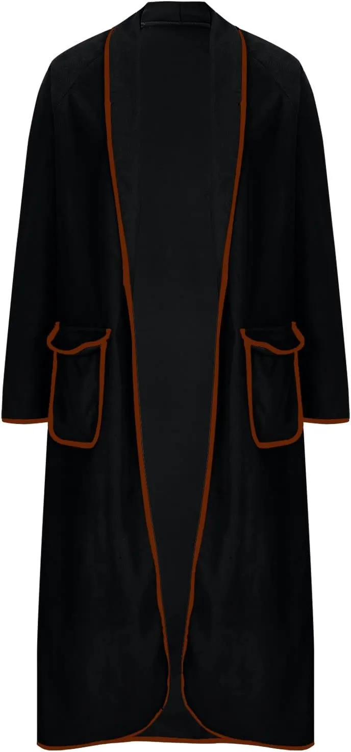 YRAETENM Long Winter Coats for Women Plus Size Warm Wool Blend Pea Coats Mid Long Lapel Open Front Trench Coats with Pockets